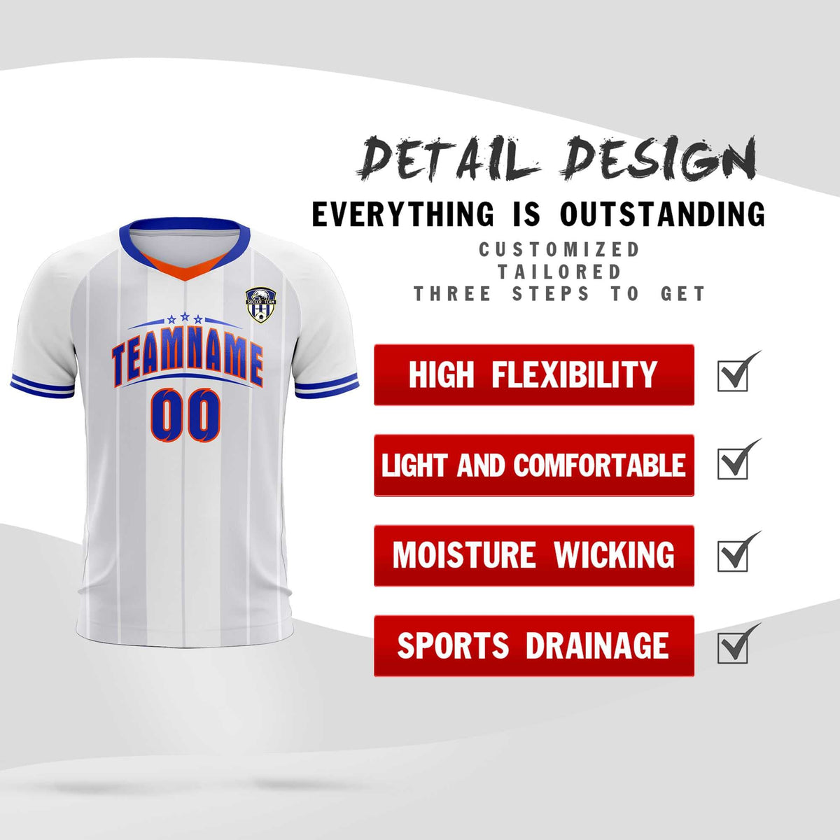 Custom White Classic Striped Personalized Soccer Tops/Sets Jersey