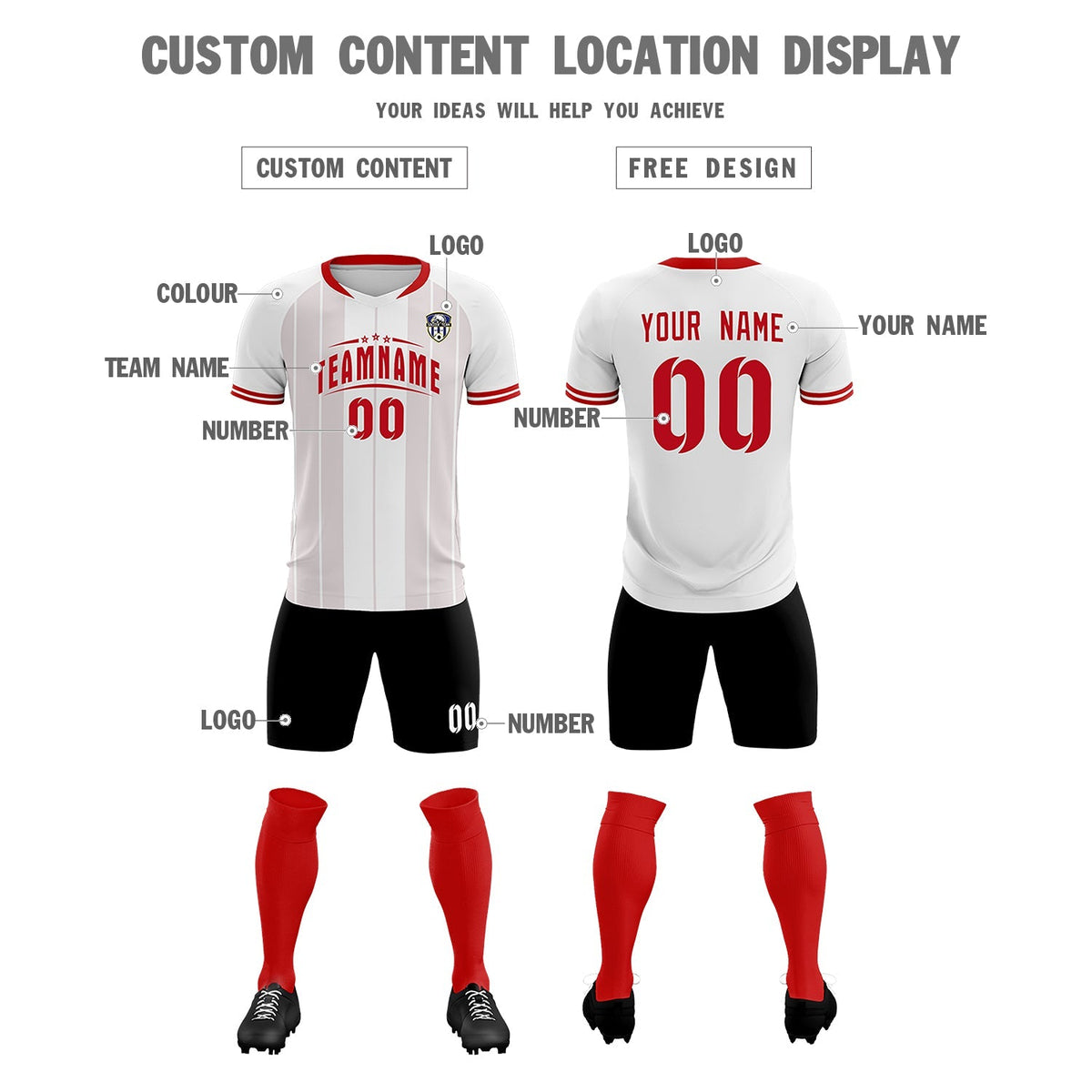 Custom White Classic Striped Personalized Soccer Tops/Sets Jersey