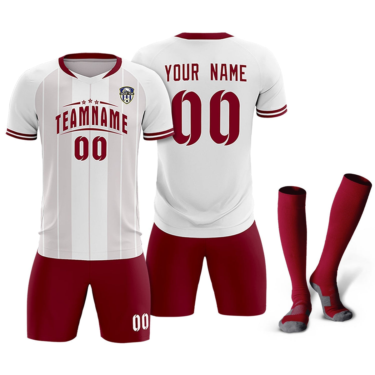 Custom White Classic Striped Personalized Soccer Tops/Sets Jersey