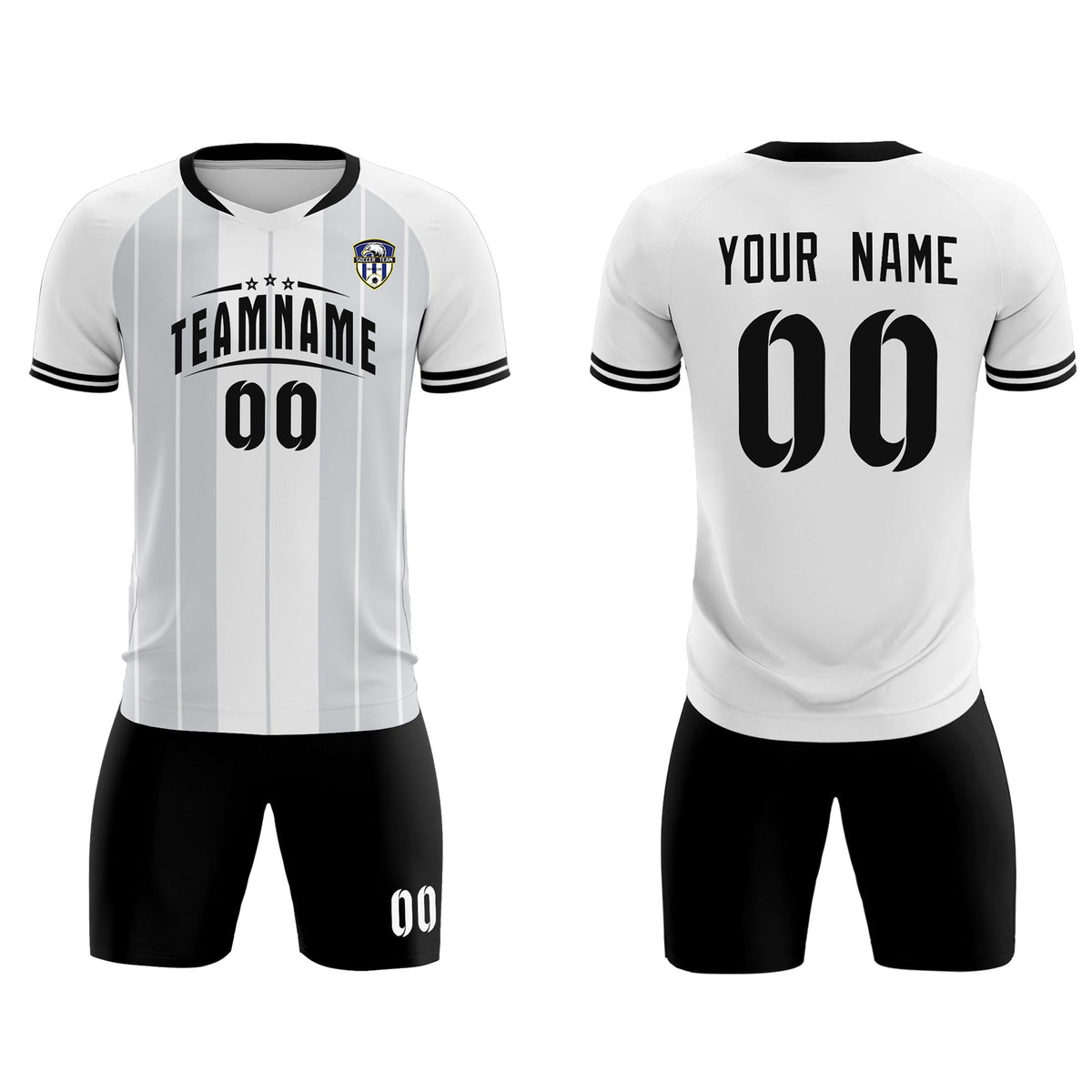 Custom White Classic Striped Personalized Soccer Tops/Sets Jersey