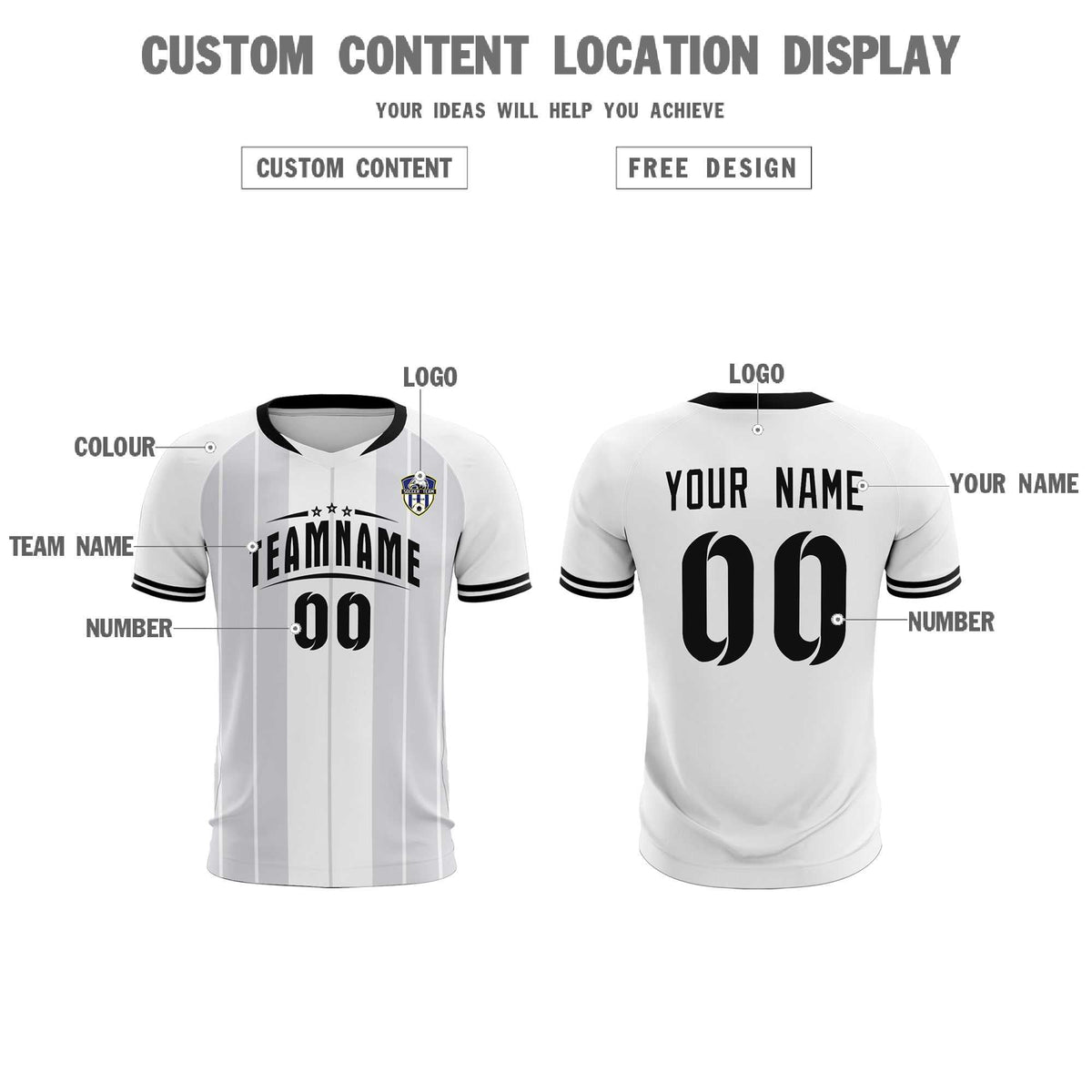 Custom White Classic Striped Personalized Soccer Tops/Sets Jersey
