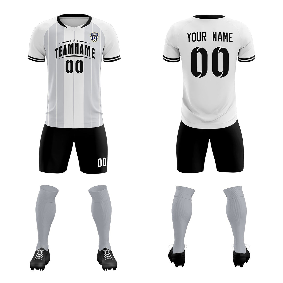 Custom White Classic Striped Personalized Soccer Tops/Sets Jersey