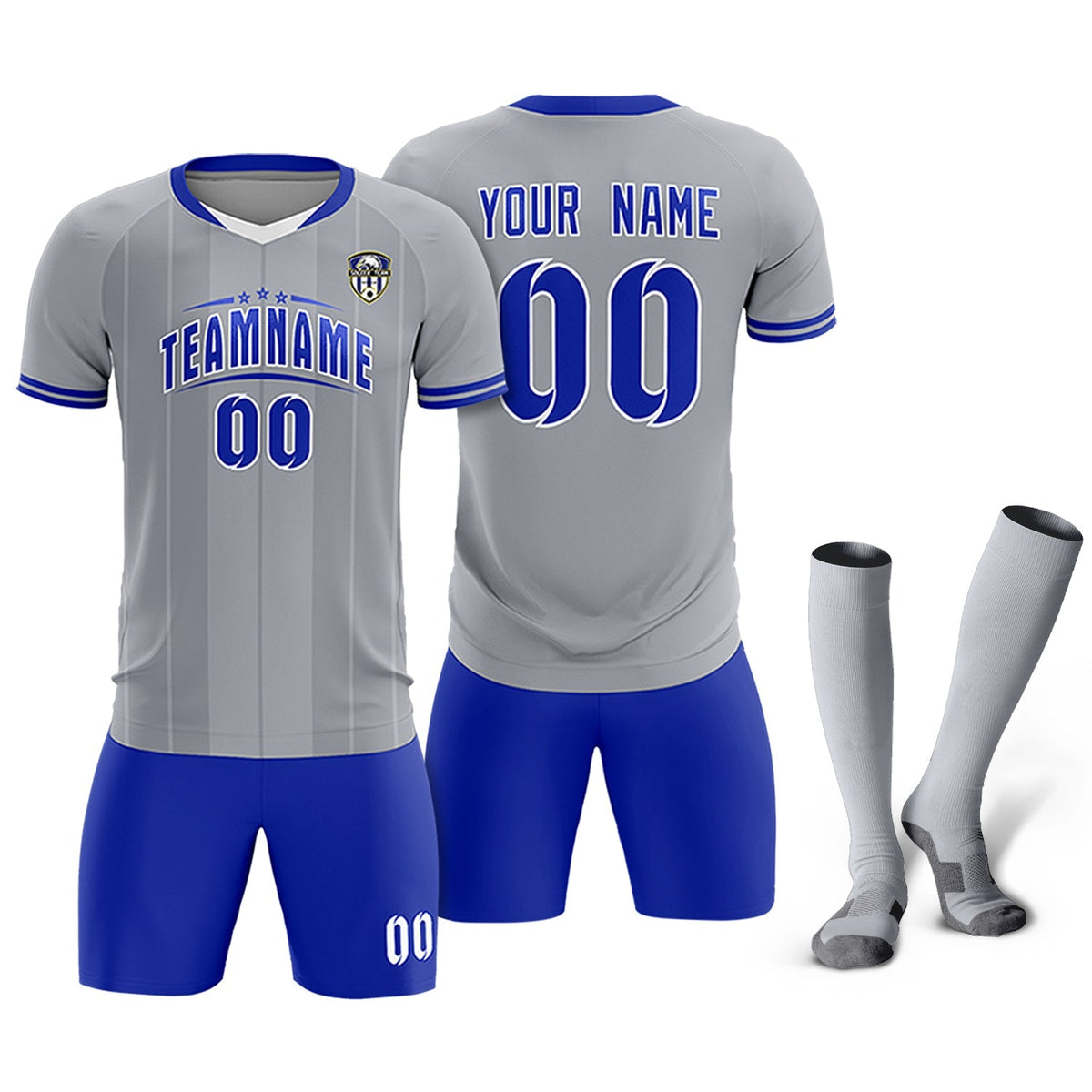 Custom Gray Classic Striped Personalized Football Kit Jersey