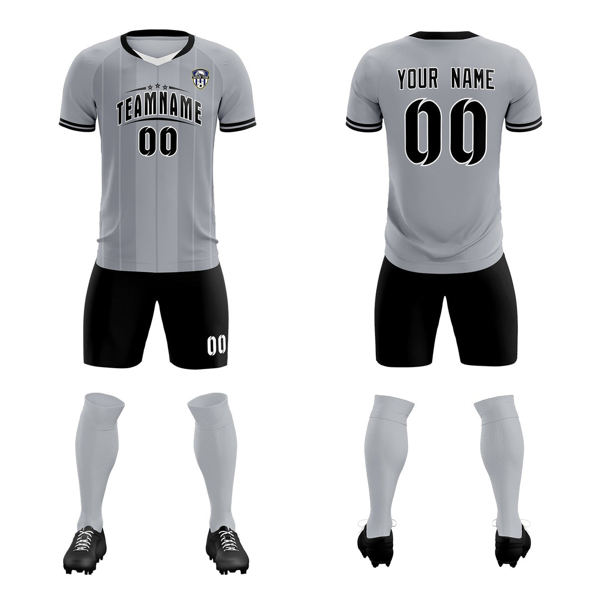 Custom Gray Classic Striped Personalized Football Kit Jersey