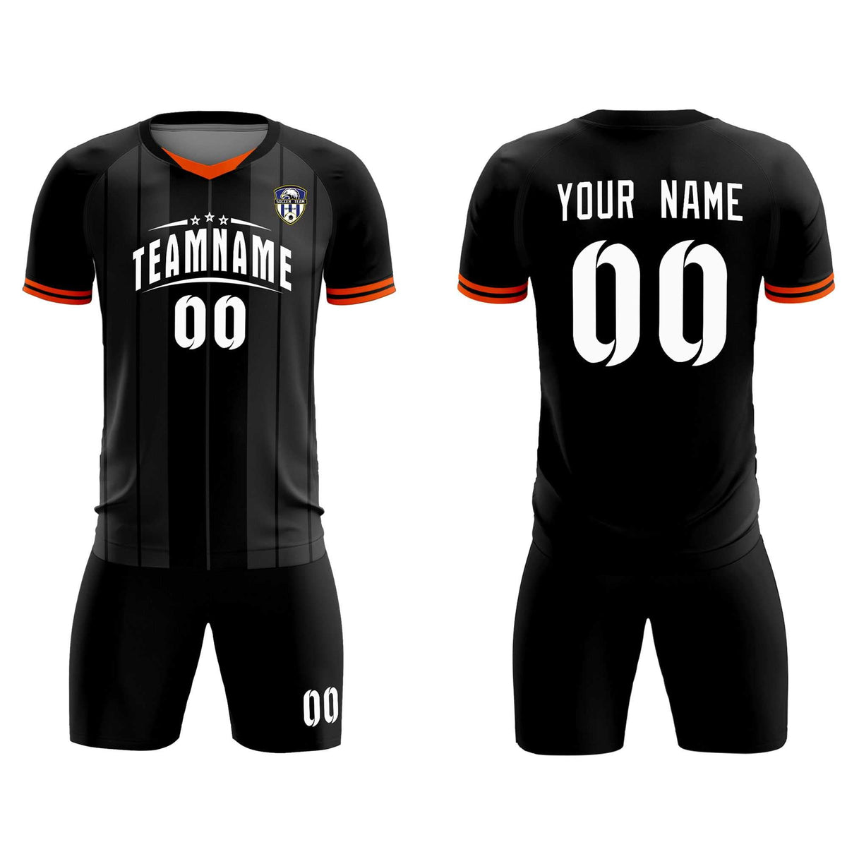 Custom Black Classic Striped Personalized Football Kit Jersey