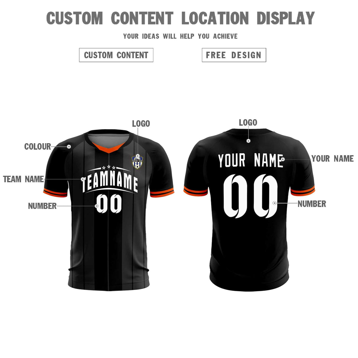 Custom Black Classic Striped Personalized Football Kit Jersey