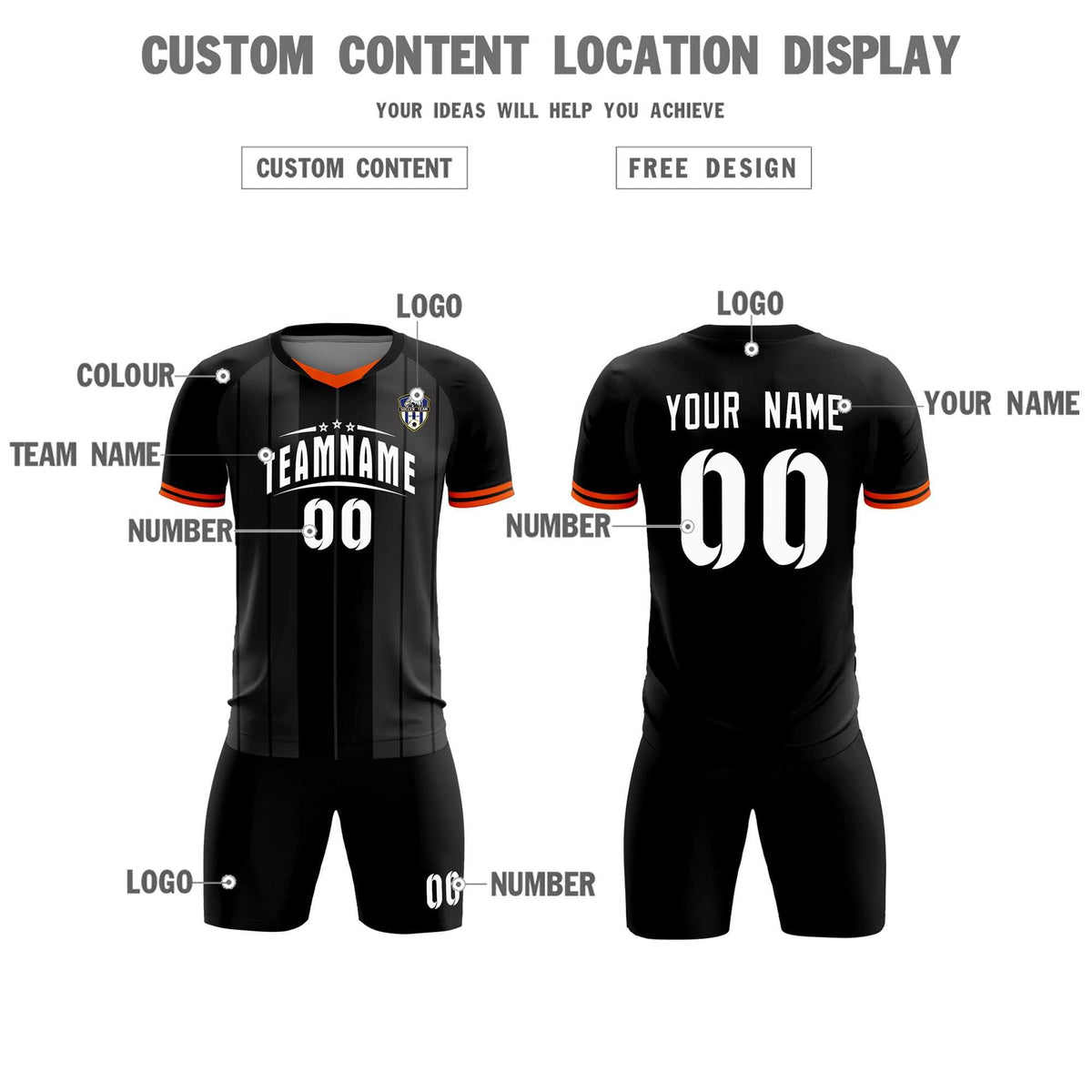 Custom Black Classic Striped Personalized Soccer Tops/Sets Jersey