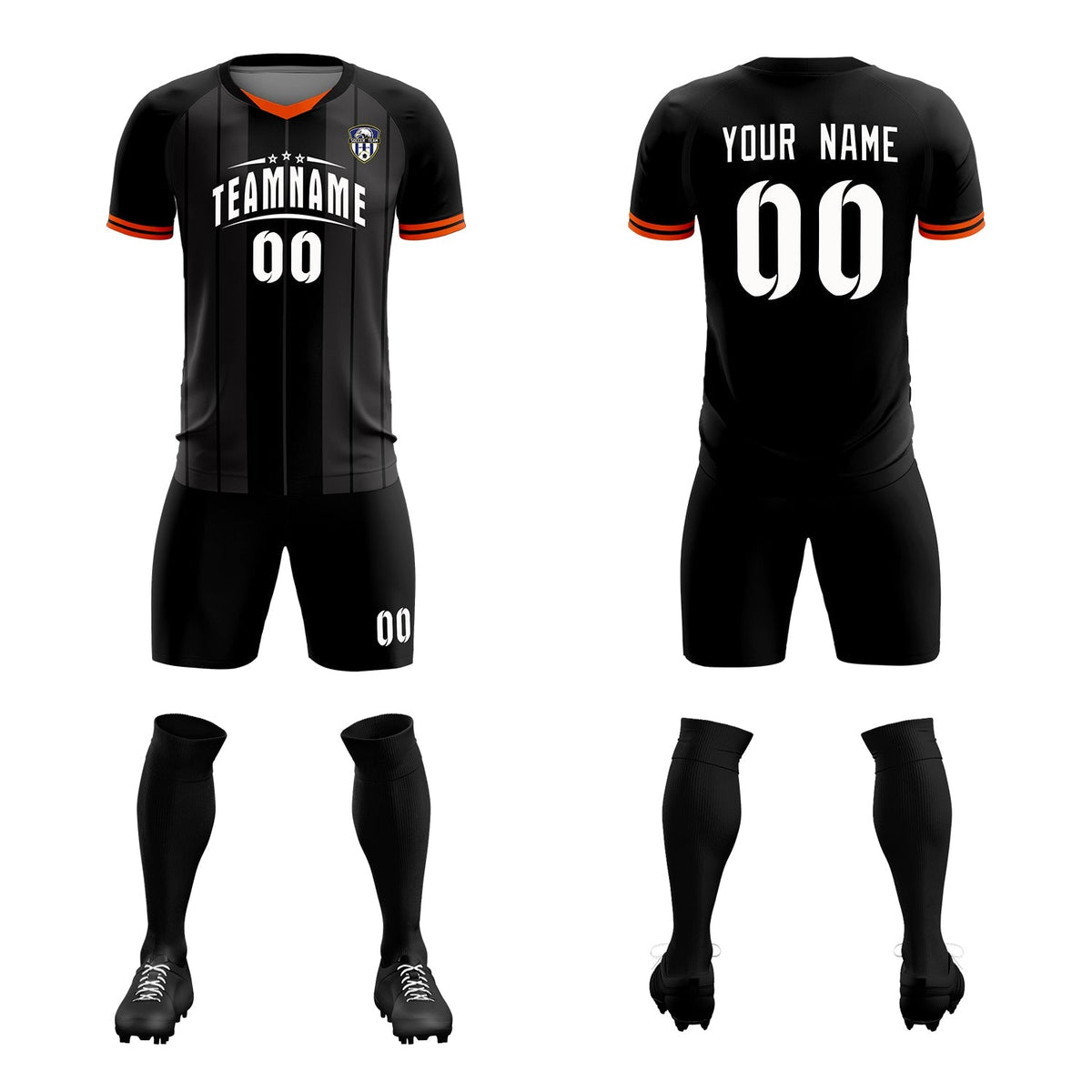 Custom Black Classic Striped Personalized Football Kit Jersey