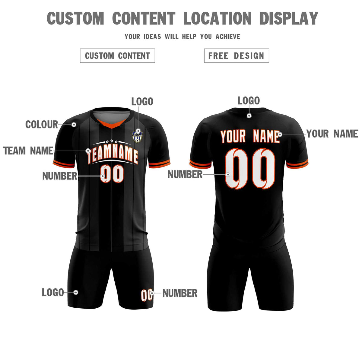 Custom Black Classic Striped Personalized Football Kit Jersey