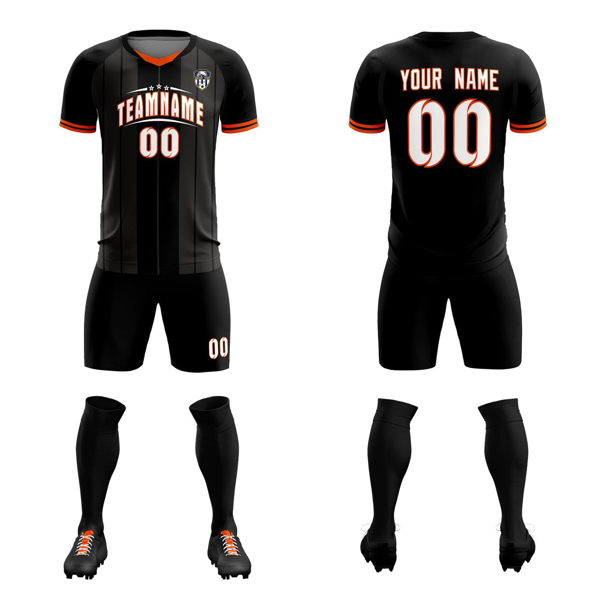 Custom Black Classic Striped Personalized Football Kit Jersey