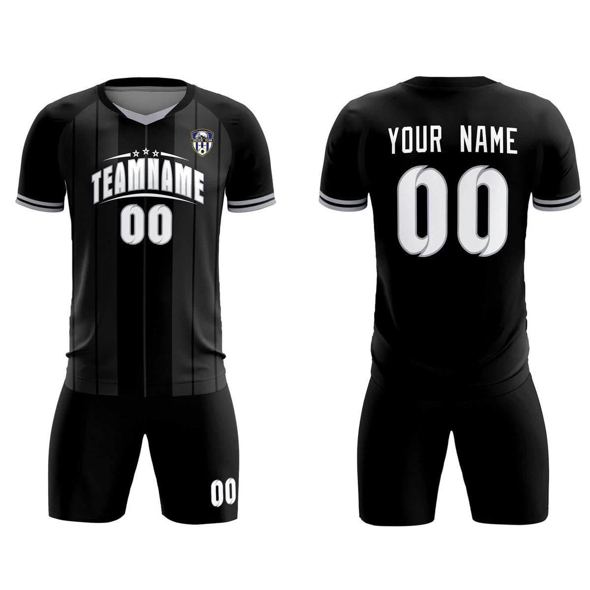 Custom Black Classic Striped Personalized Soccer Tops/Sets Jersey