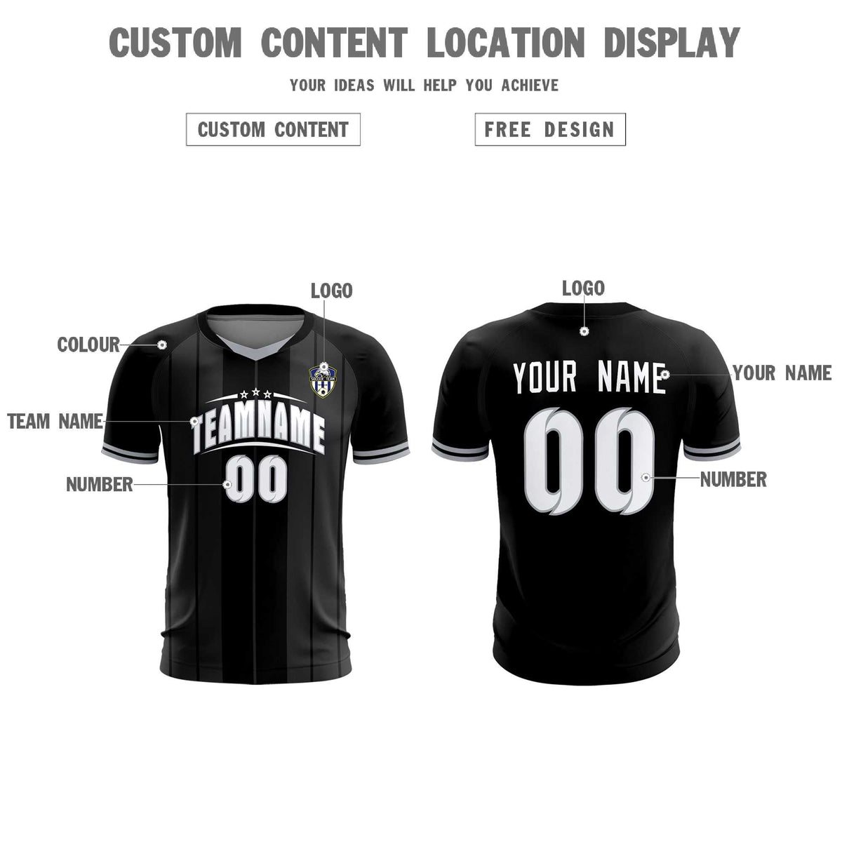 Custom Black Classic Striped Personalized Football Kit Jersey