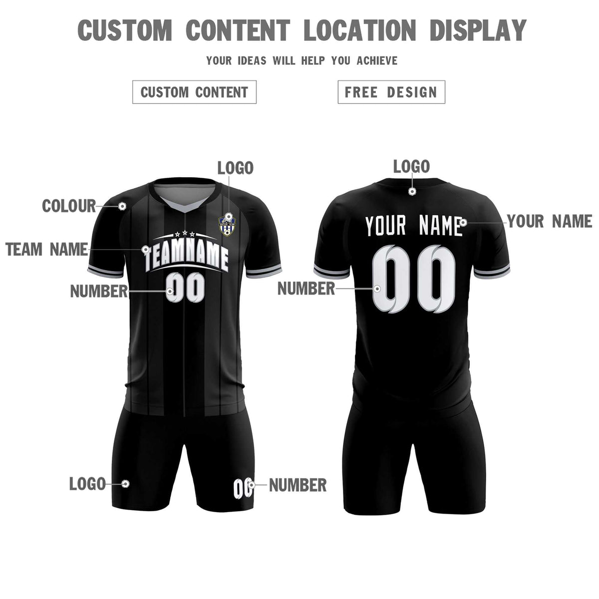Custom Black Classic Striped Personalized Football Kit Jersey