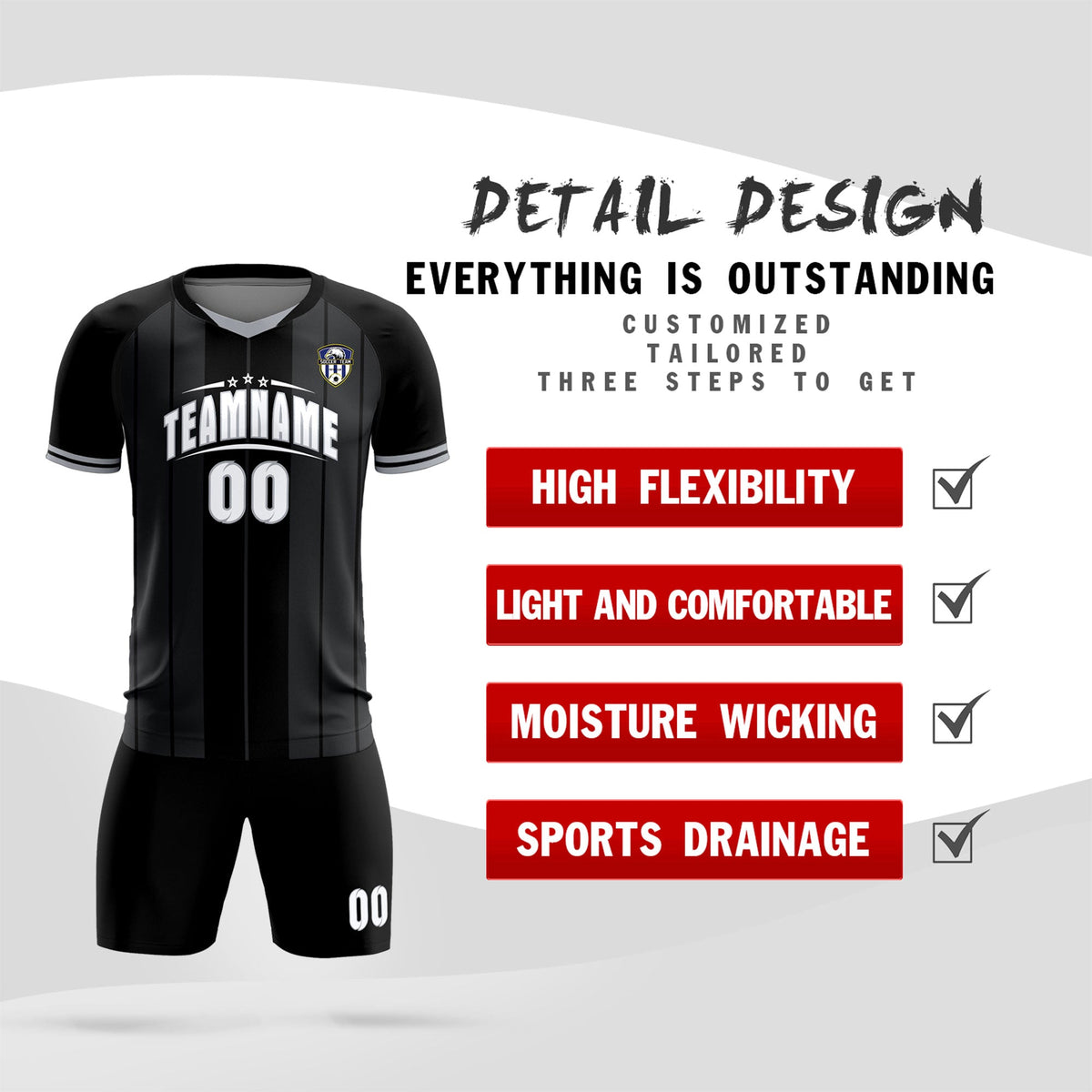 Custom Black Classic Striped Personalized Football Kit Jersey