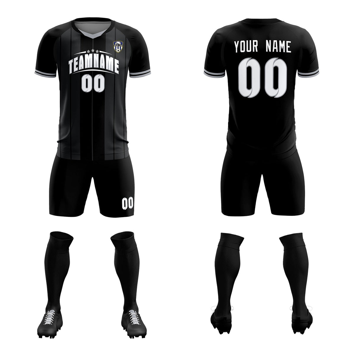 Custom Black Classic Striped Personalized Football Kit Jersey