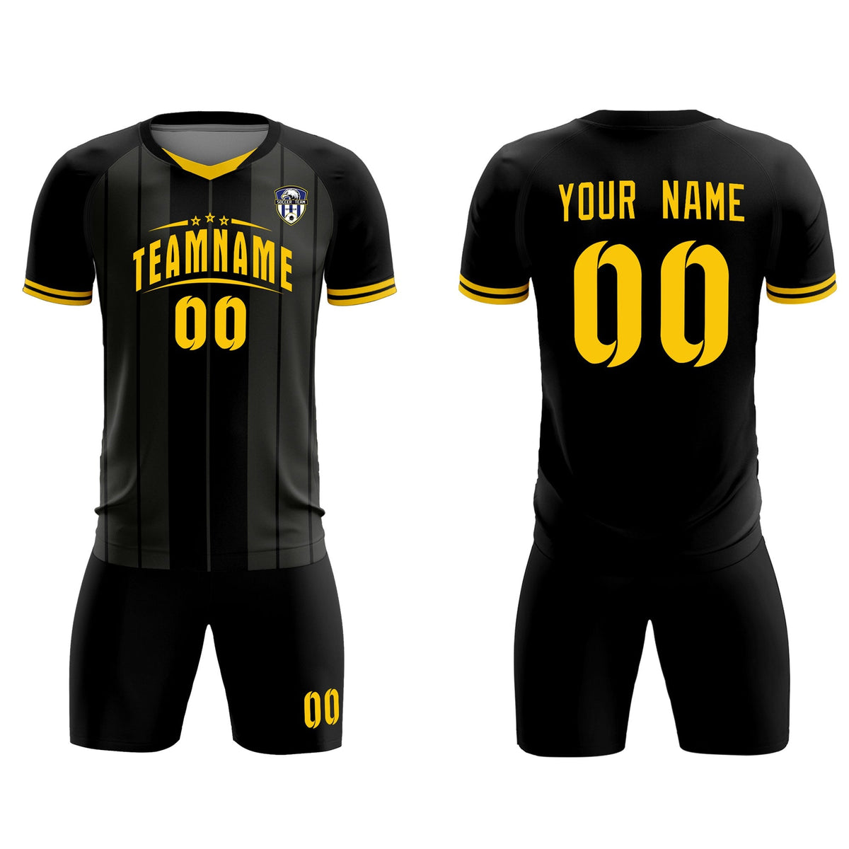 Custom Black Classic Striped Personalized Football Kit Jersey