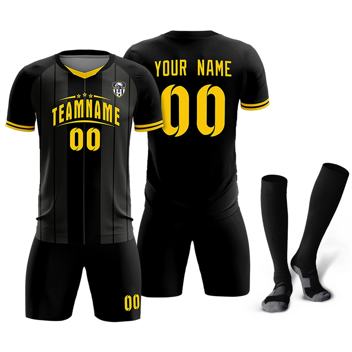 Custom Black Classic Striped Personalized Football Kit Jersey