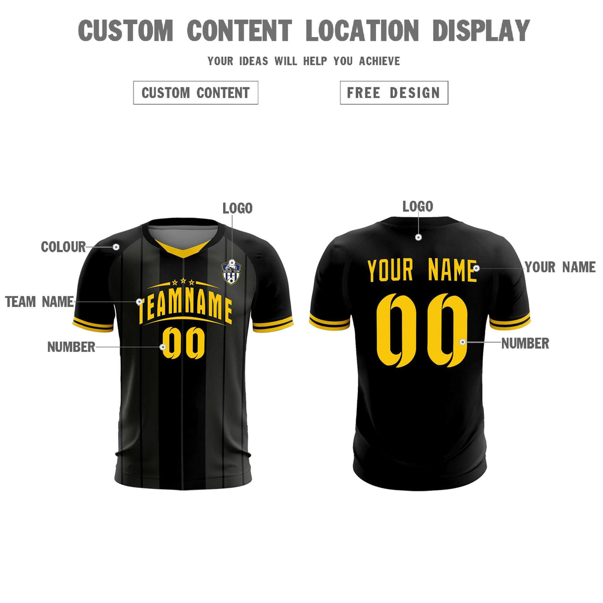 Custom Black Classic Striped Personalized Football Kit Jersey