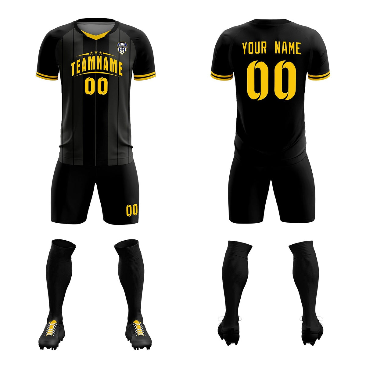Custom Black Classic Striped Personalized Football Kit Jersey