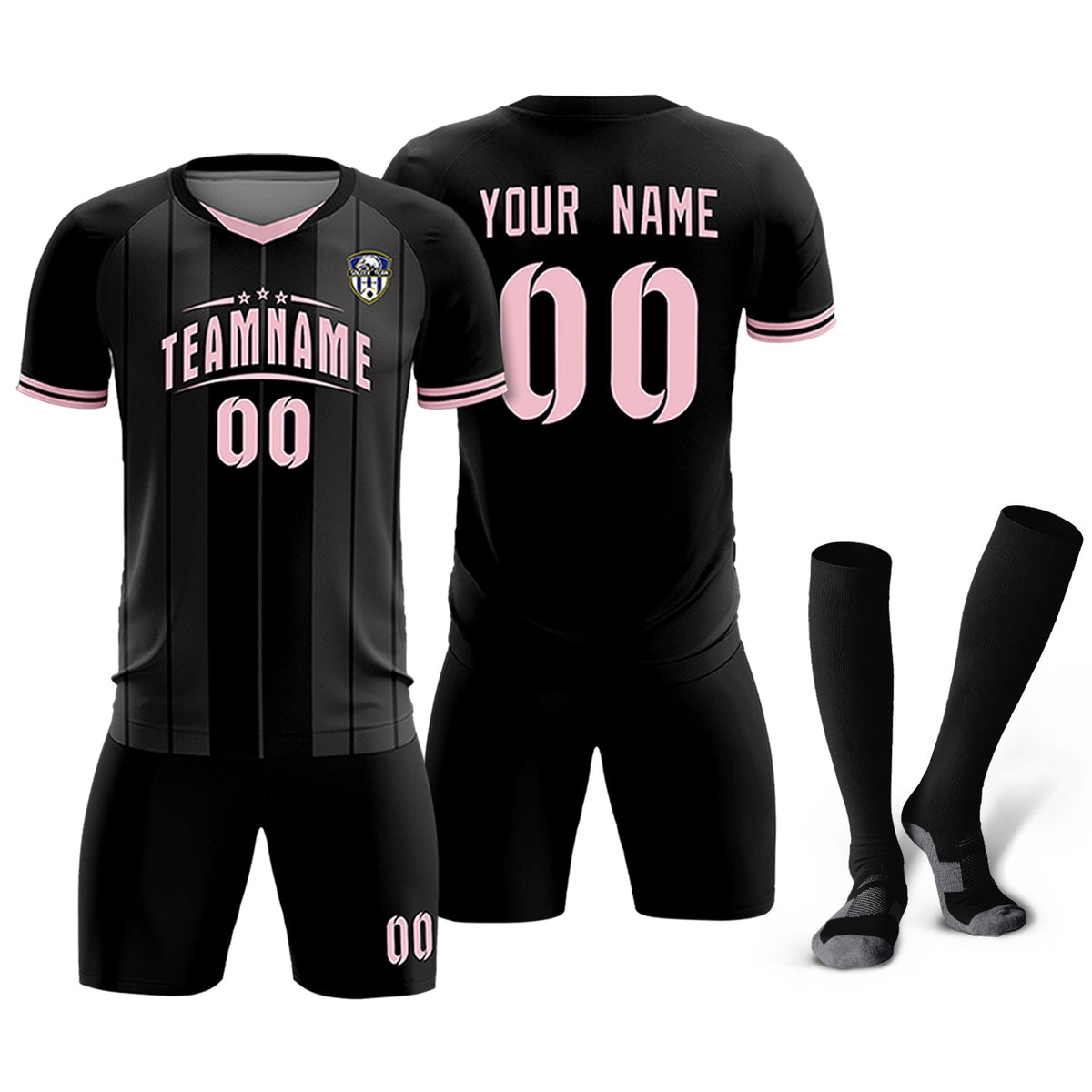 Custom Black Classic Striped Personalized Football Kit Jersey