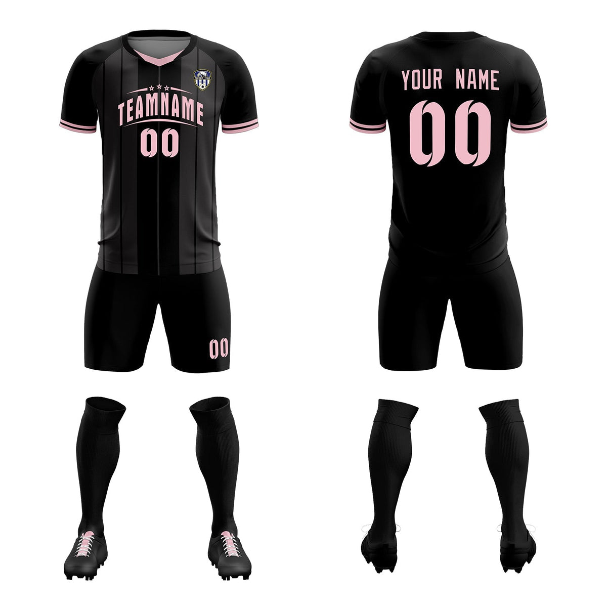 Custom Black Classic Striped Personalized Football Kit Jersey