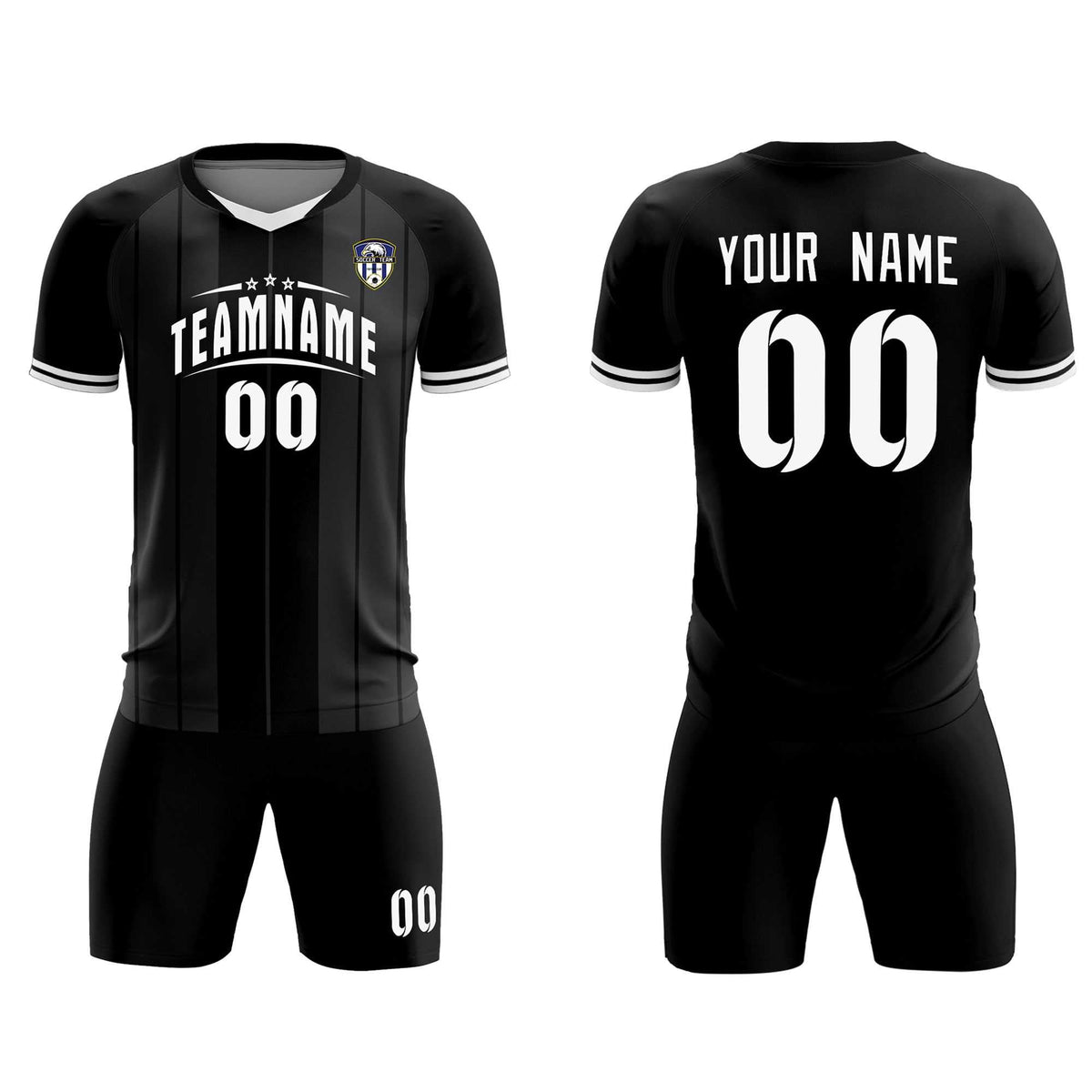 Custom Black Classic Striped Personalized Soccer Tops/Sets Jersey