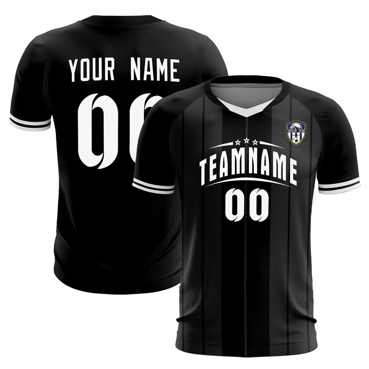 Custom Black Classic Striped Personalized Soccer Tops/Sets Jersey
