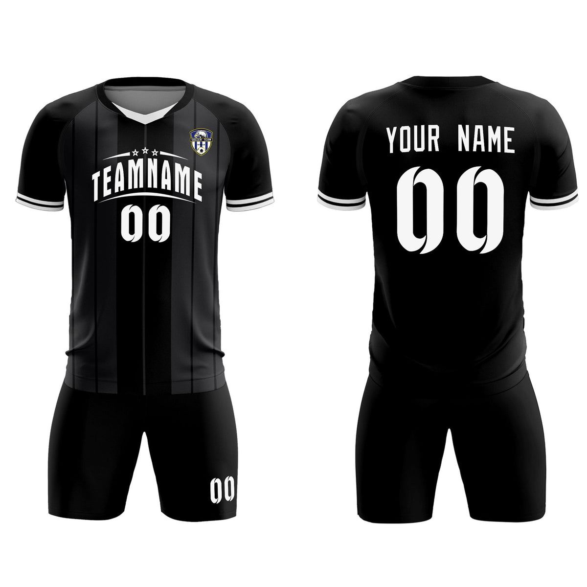 Custom Black Classic Striped Personalized Football Kit Jersey