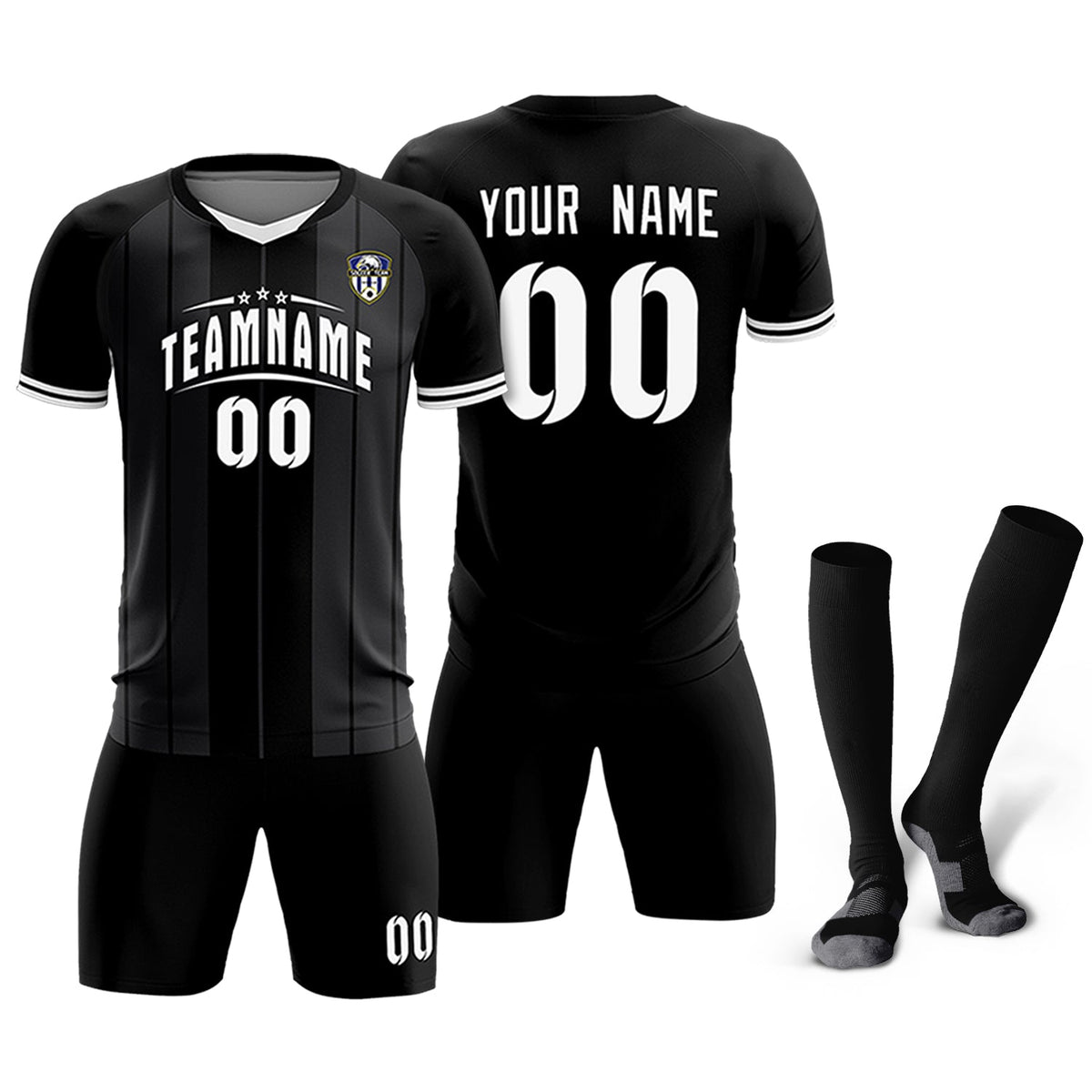 Custom Black Classic Striped Personalized Football Kit Jersey