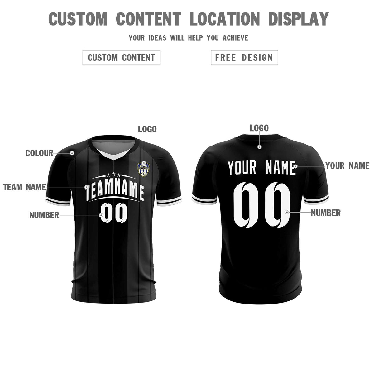 Custom Black Classic Striped Personalized Soccer Tops/Sets Jersey
