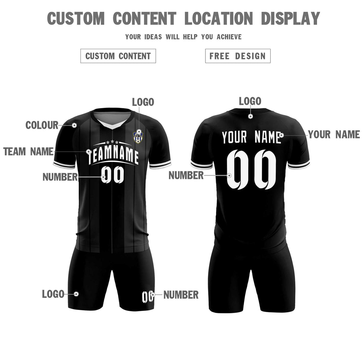Custom Black Classic Striped Personalized Football Kit Jersey