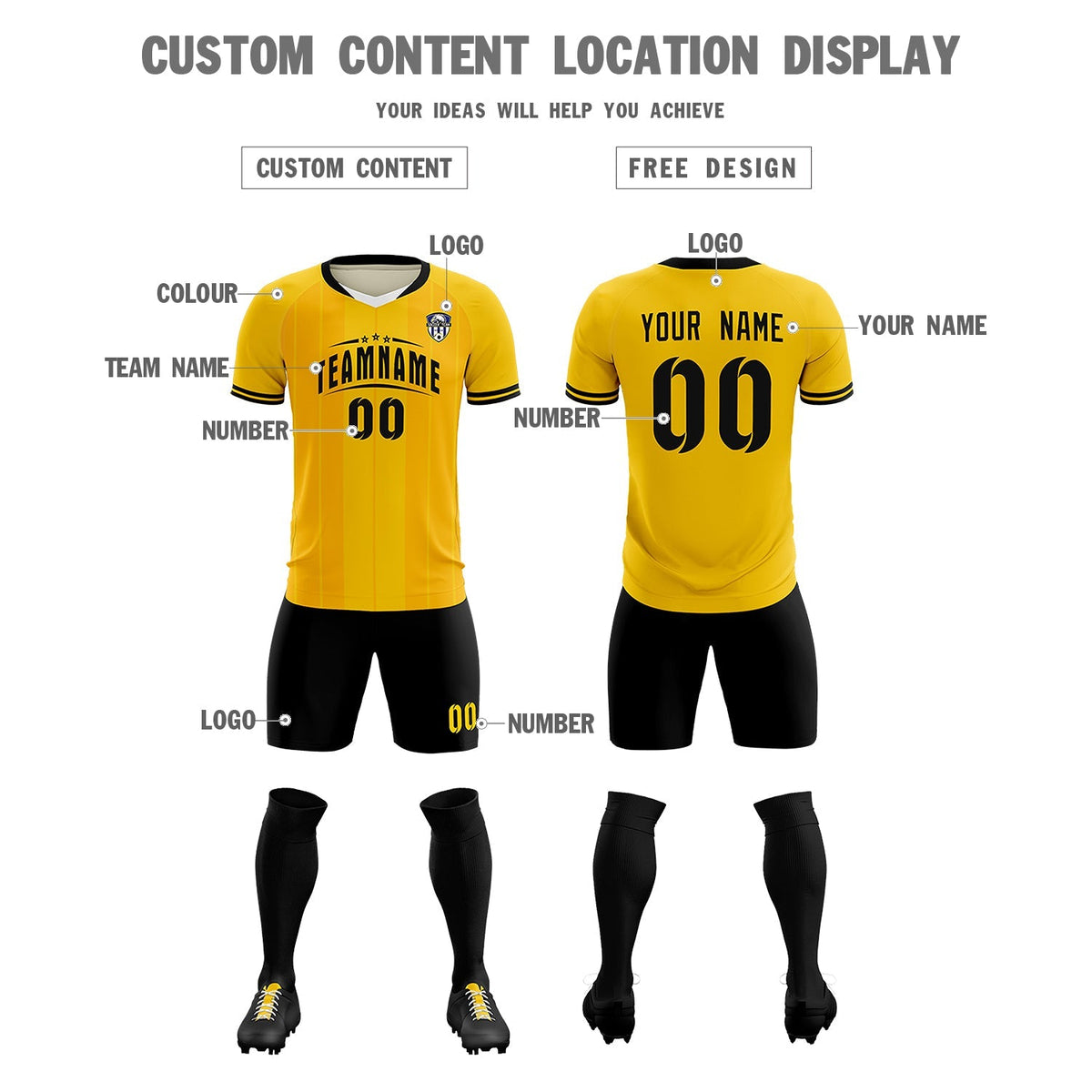 Custom Gold Classic Striped Personalized Football Kit Jersey