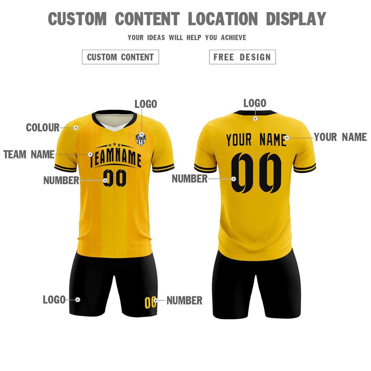 Custom Gold Classic Striped Personalized Football Kit Jersey