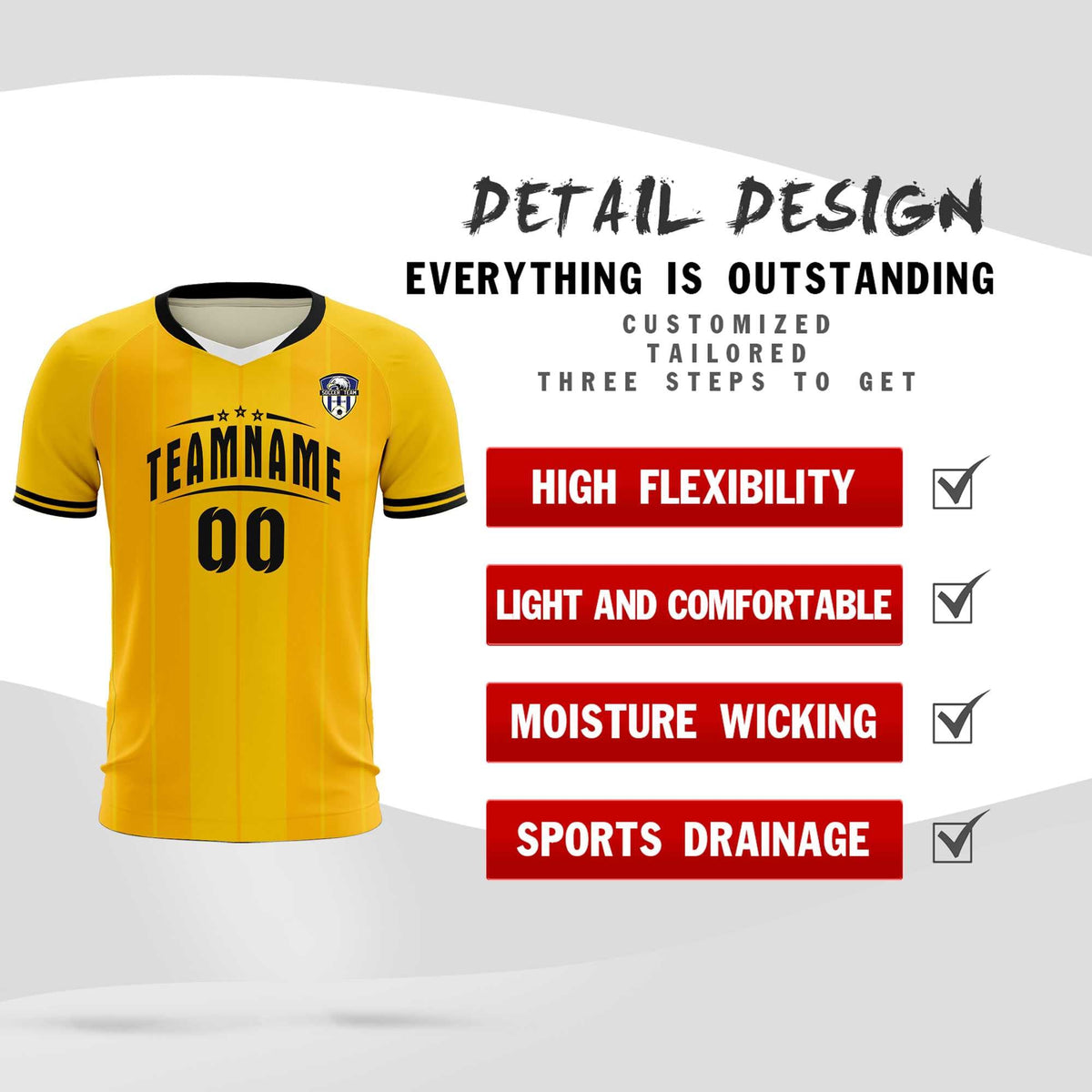 Custom Gold Classic Striped Personalized Football Kit Jersey