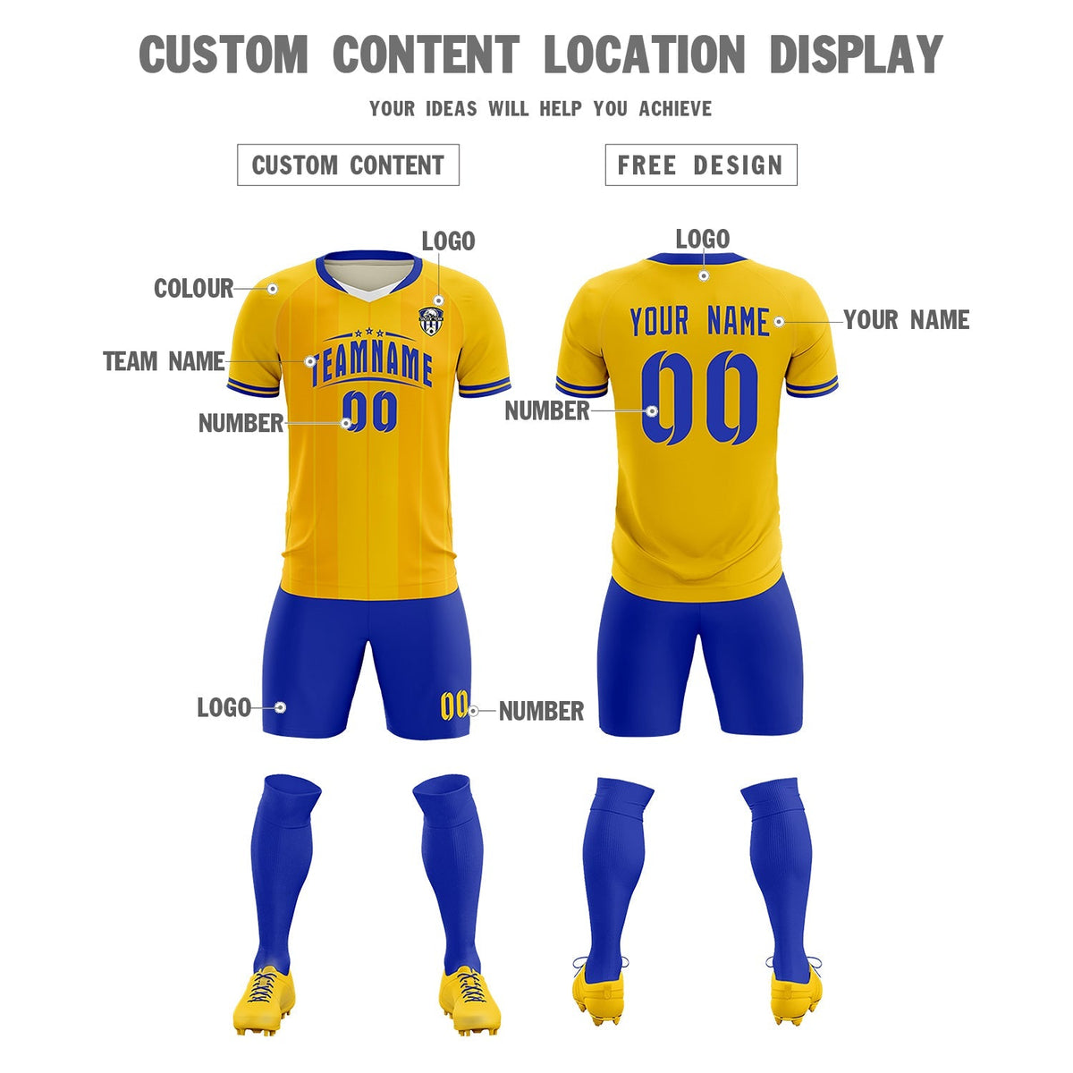 Custom Gold Classic Striped Personalized Football Kit Jersey