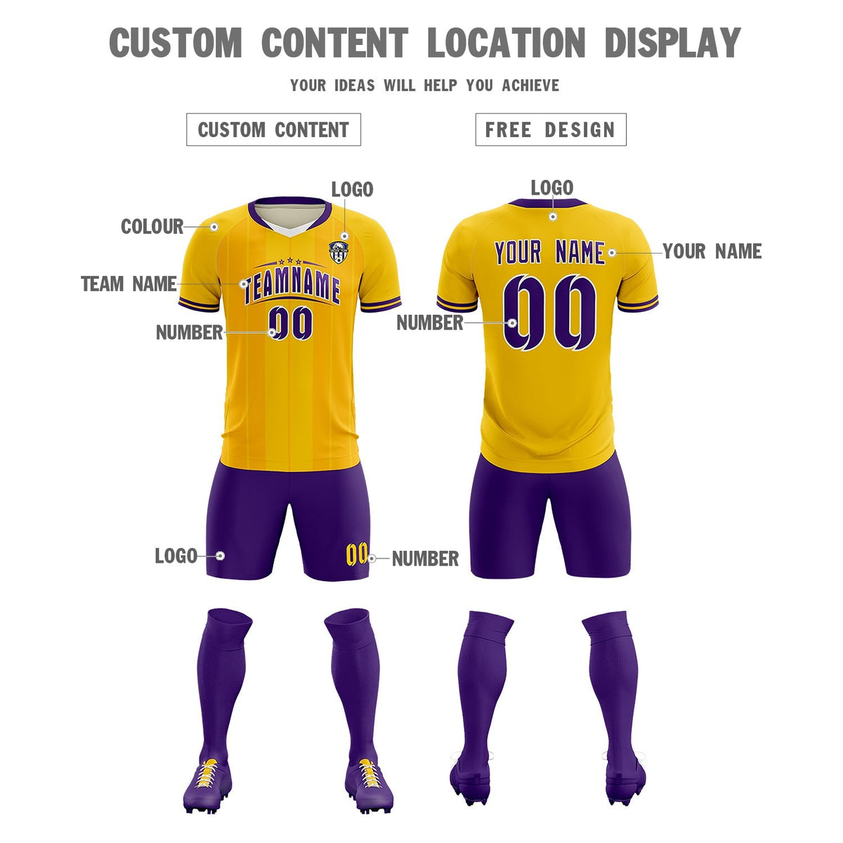 Custom Gold Classic Striped Personalized Football Kit Jersey