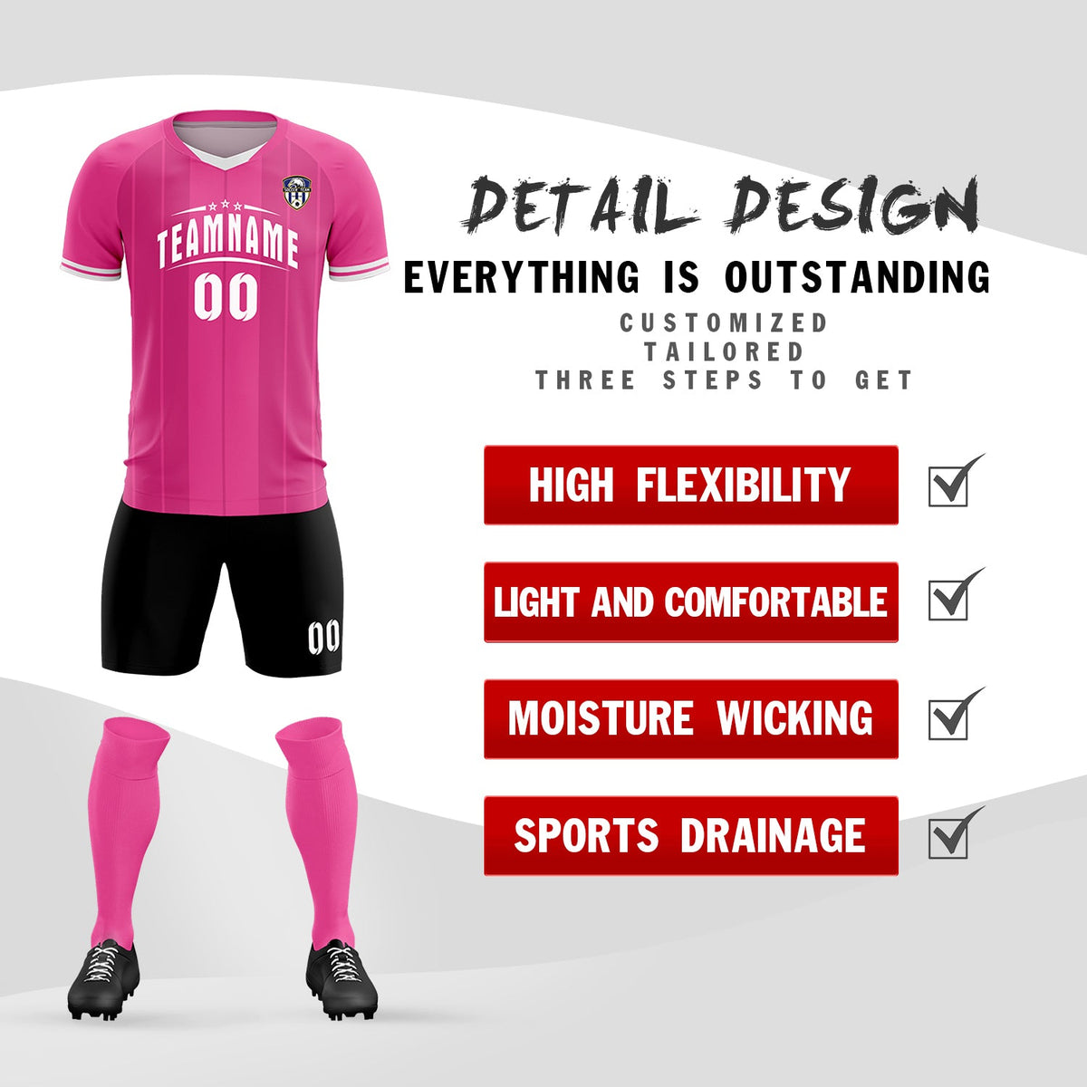Custom Pink Classic Striped Personalized Soccer Tops/Sets Jersey