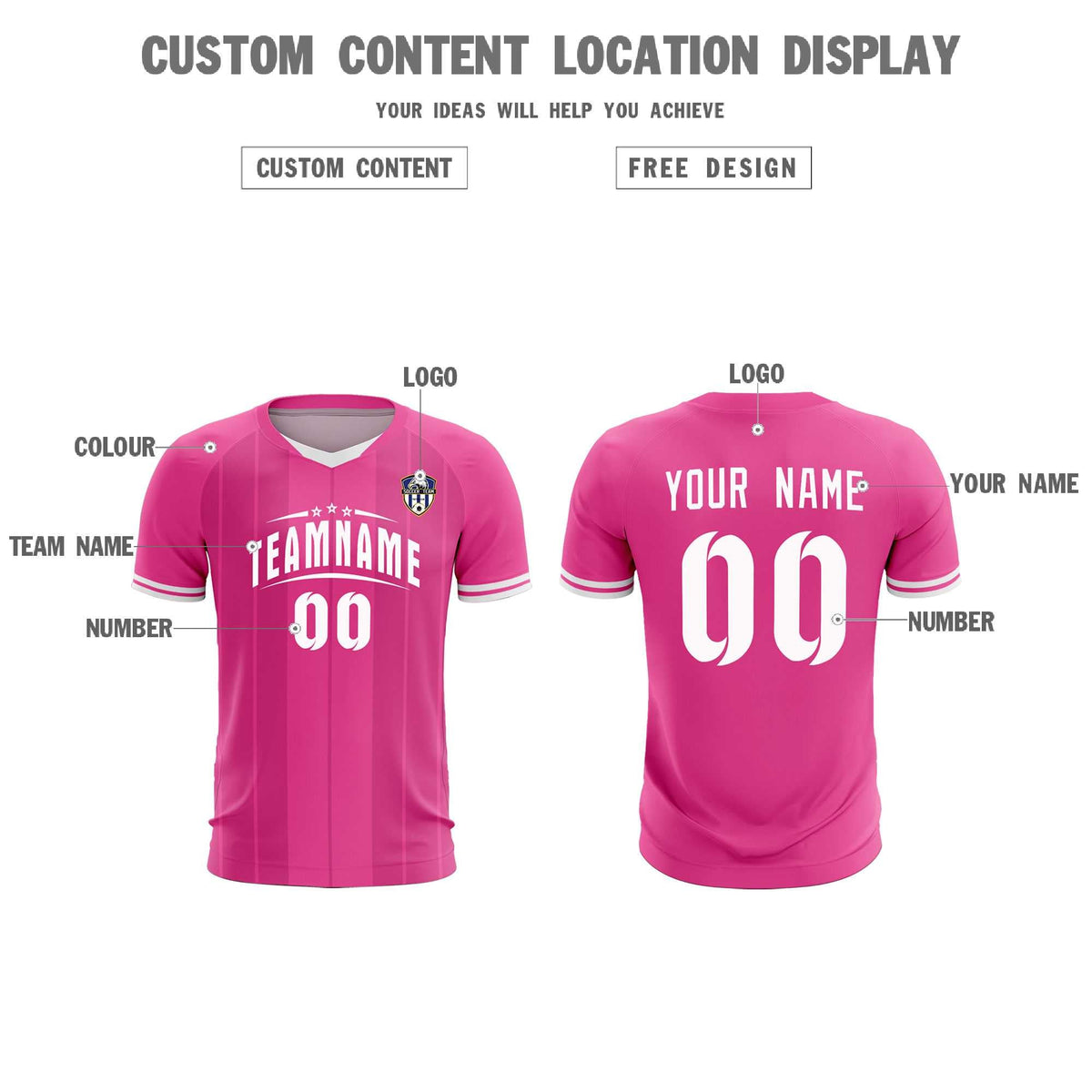 Custom Pink Classic Striped Personalized Soccer Tops/Sets Jersey