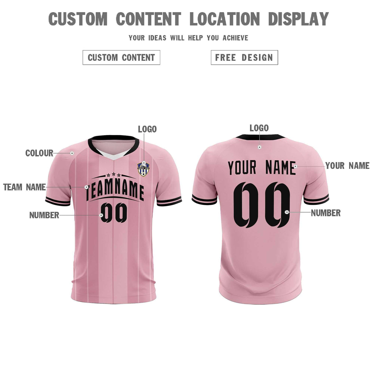 Custom Light Pink Classic Striped Personalized Soccer Tops/Sets Jersey