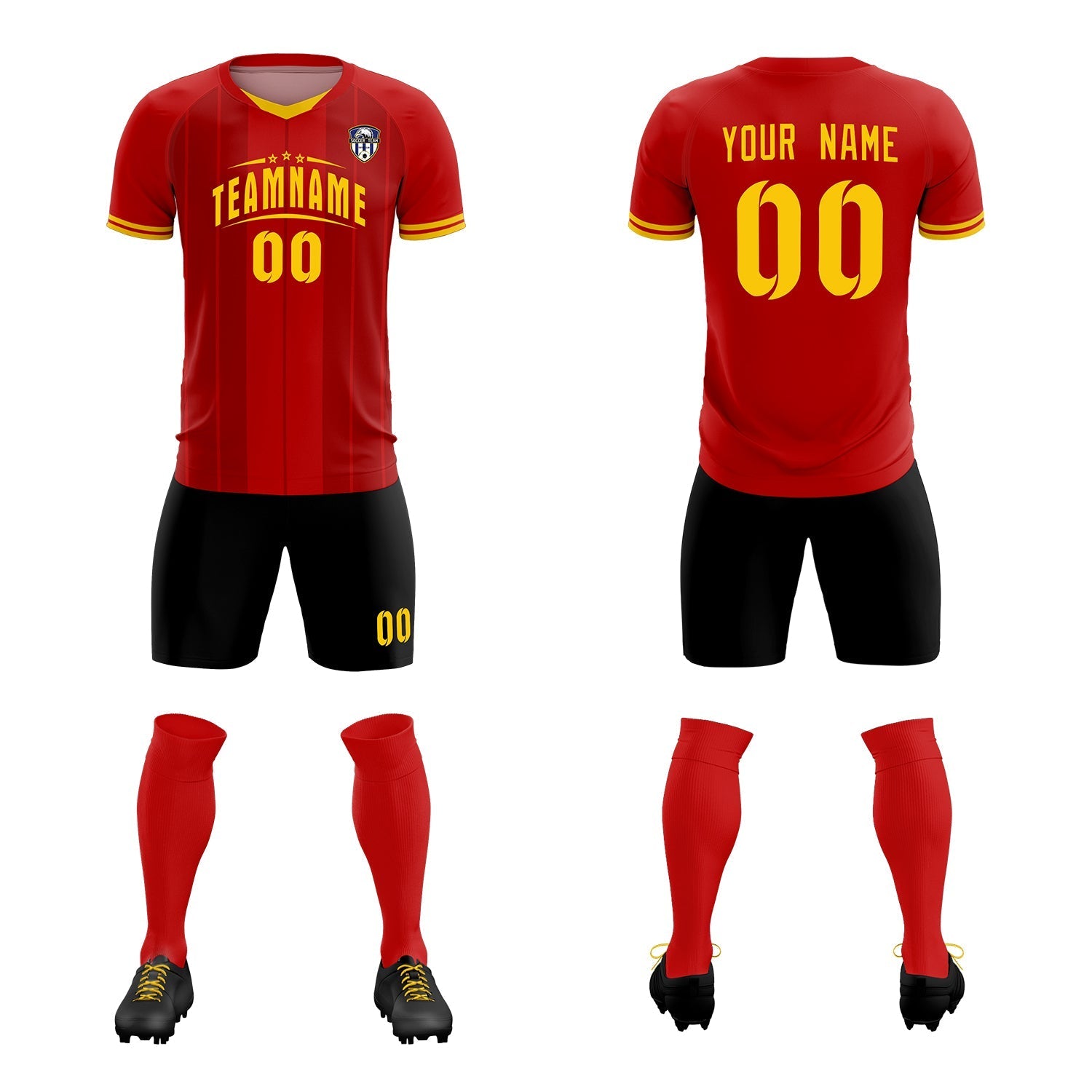 Custom Red Classic Striped Personalized Soccer Tops/Sets Jersey