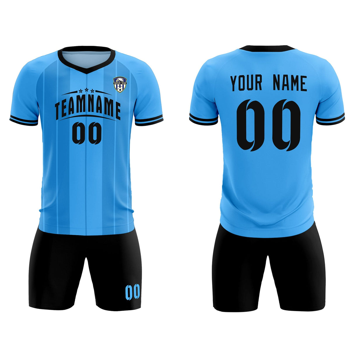Custom Powder Blue Classic Striped Personalized Football Kit Jersey