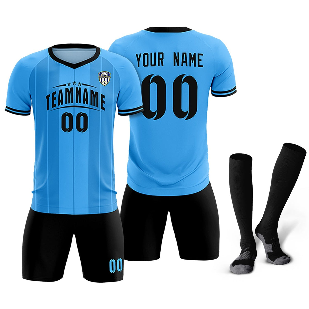 Custom Powder Blue Classic Striped Personalized Soccer Tops/Sets Jersey