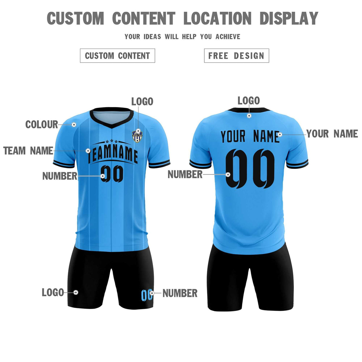 Custom Powder Blue Classic Striped Personalized Football Kit Jersey