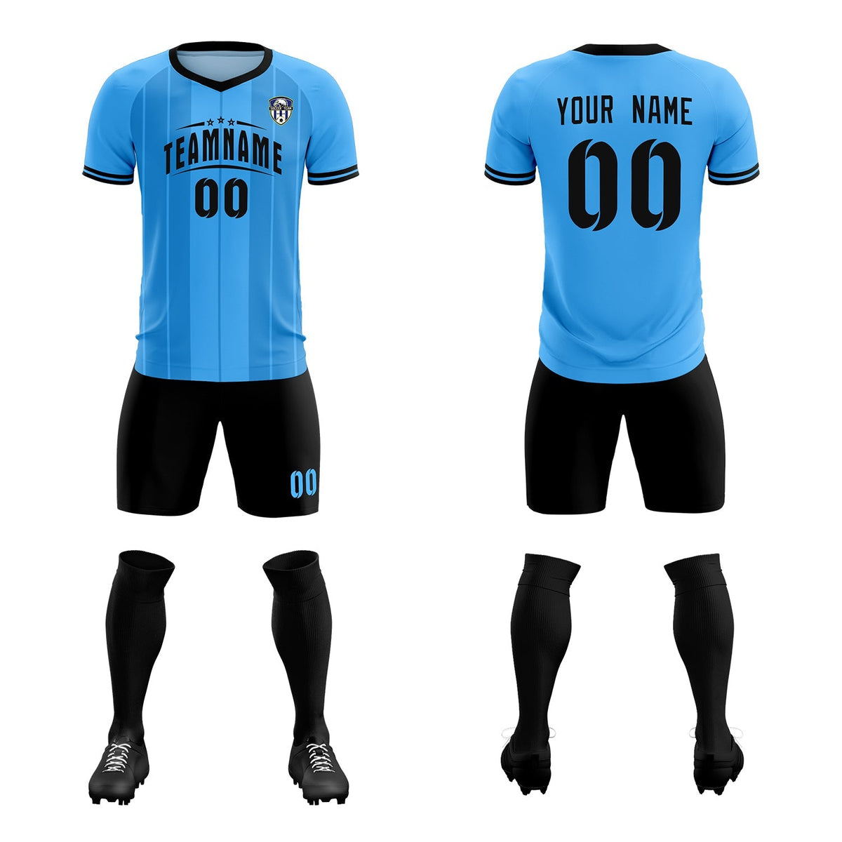Custom Powder Blue Classic Striped Personalized Football Kit Jersey