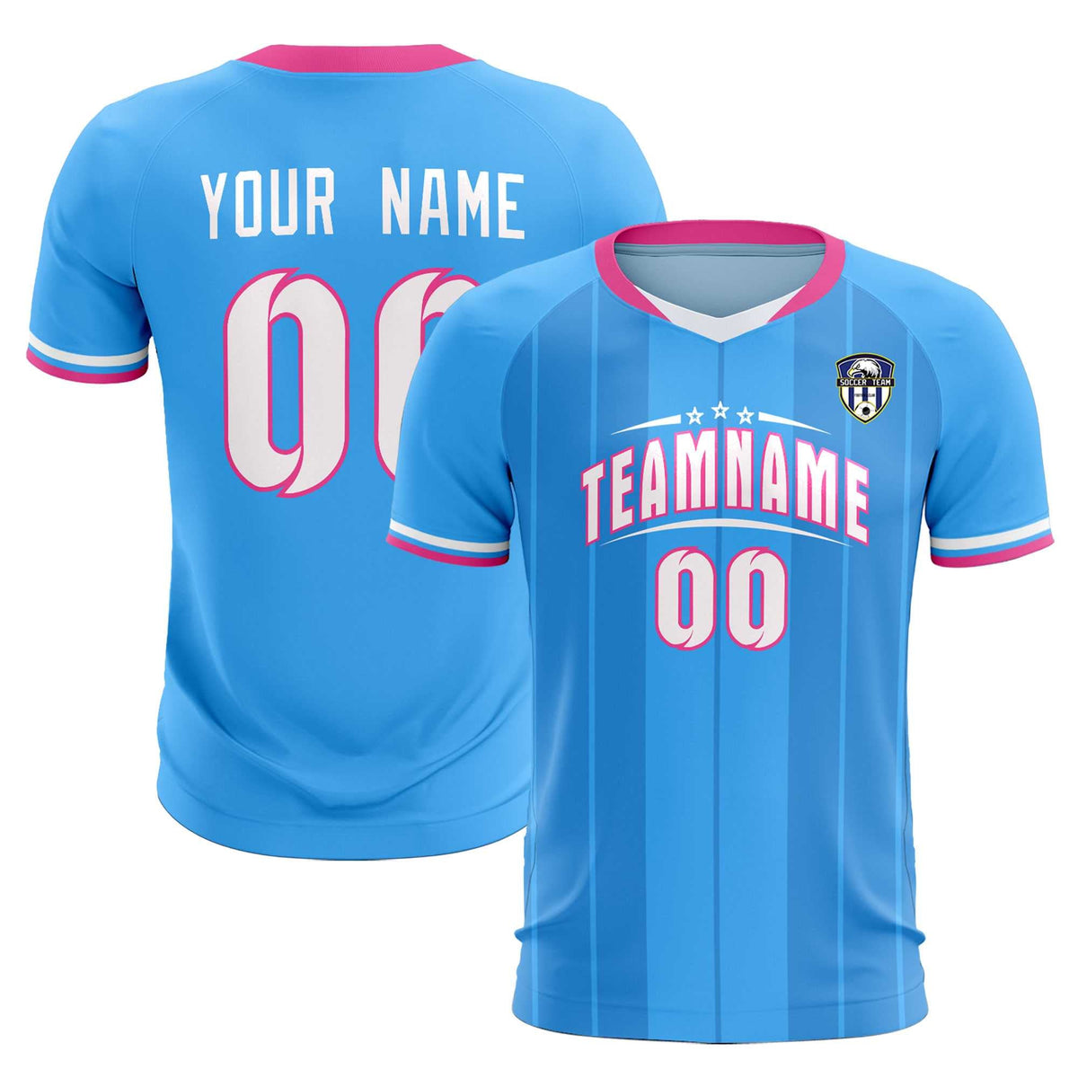 Custom Powder Blue Classic Striped Personalized Soccer Kit Jersey