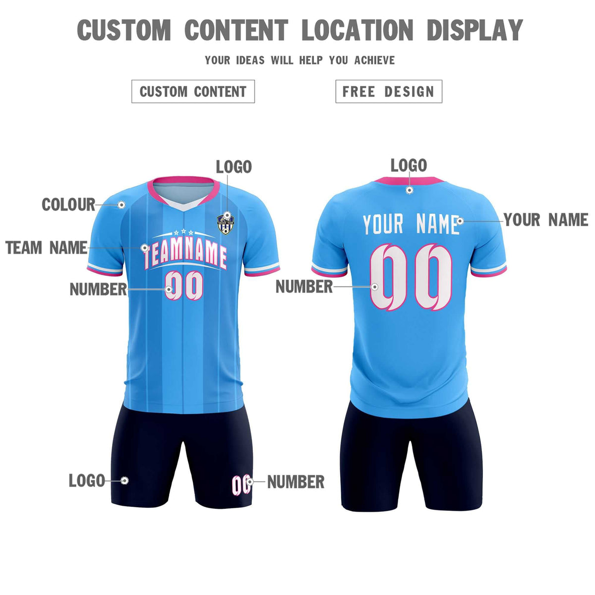 Custom Powder Blue Classic Striped Personalized Soccer Kit Jersey