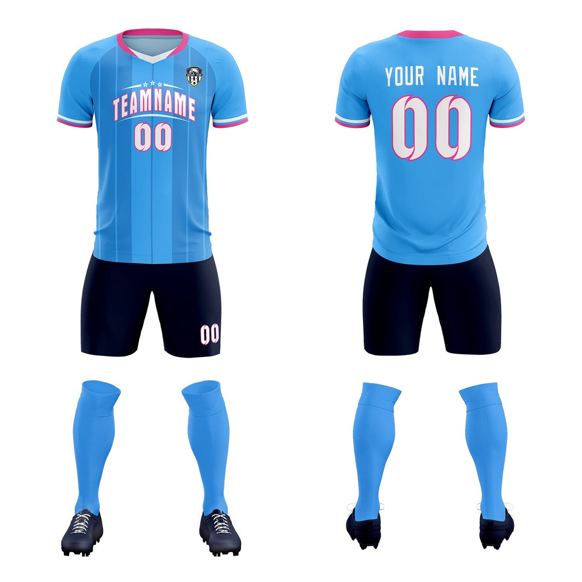 Custom Powder Blue Classic Striped Personalized Soccer Kit Jersey