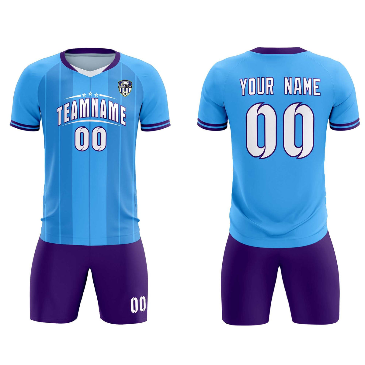Custom Powder Blue Classic Striped Personalized Soccer Kit Jersey