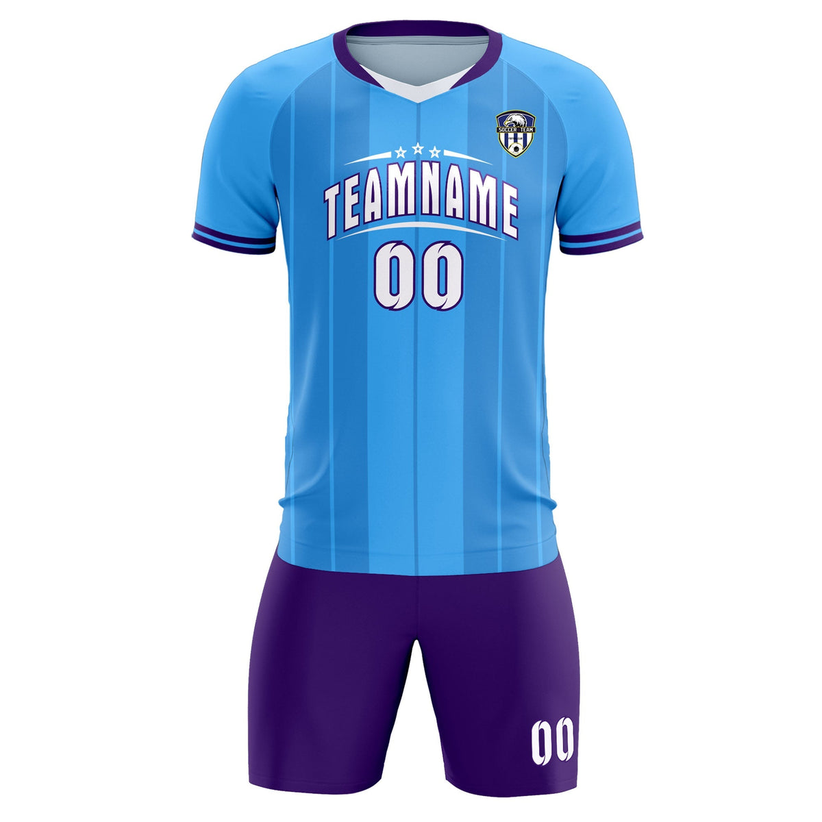 Custom Powder Blue Classic Striped Personalized Soccer Kit Jersey