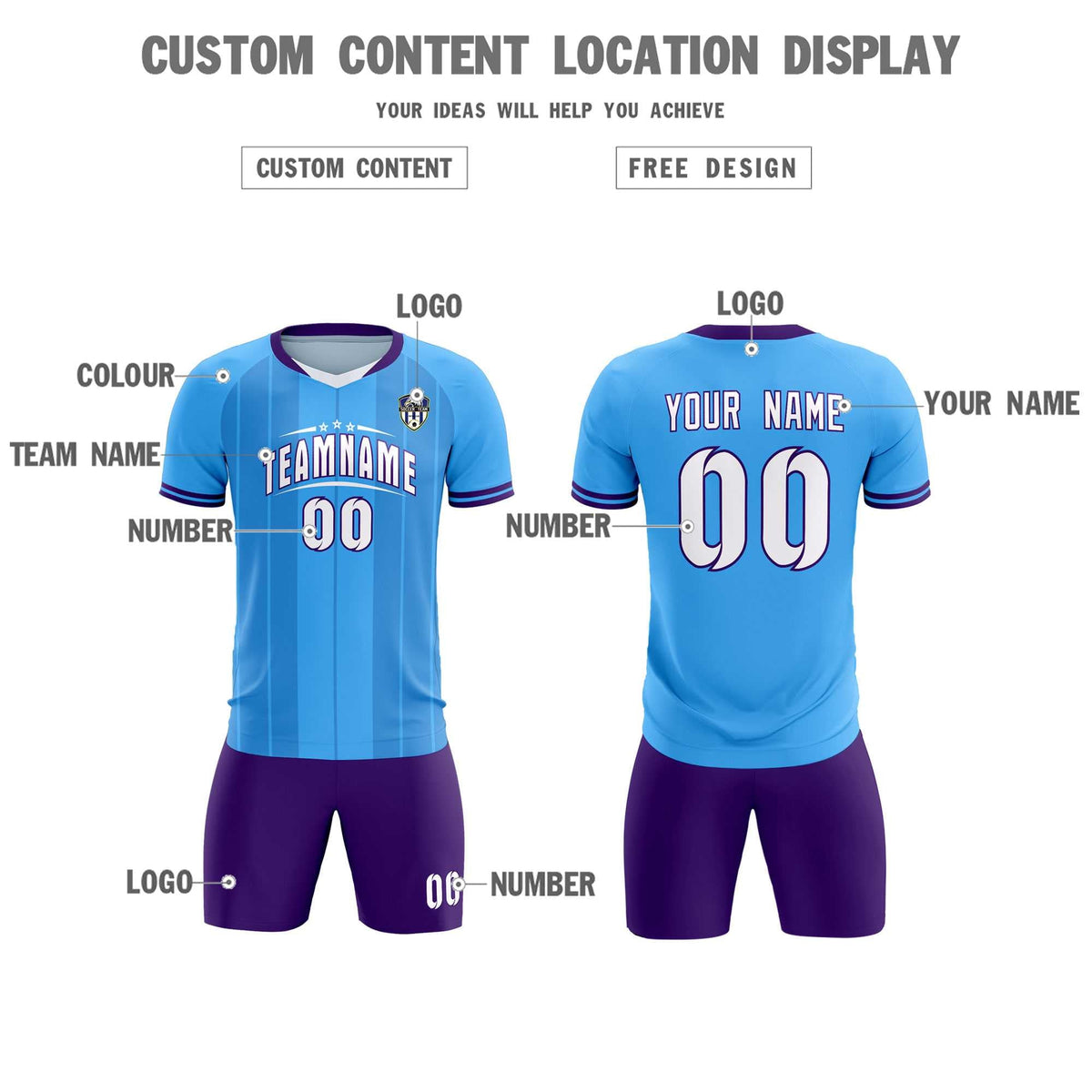 Custom Powder Blue Classic Striped Personalized Soccer Kit Jersey